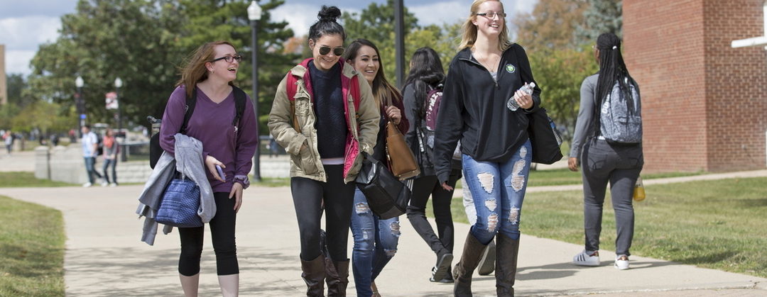Students walking on the NIU campus