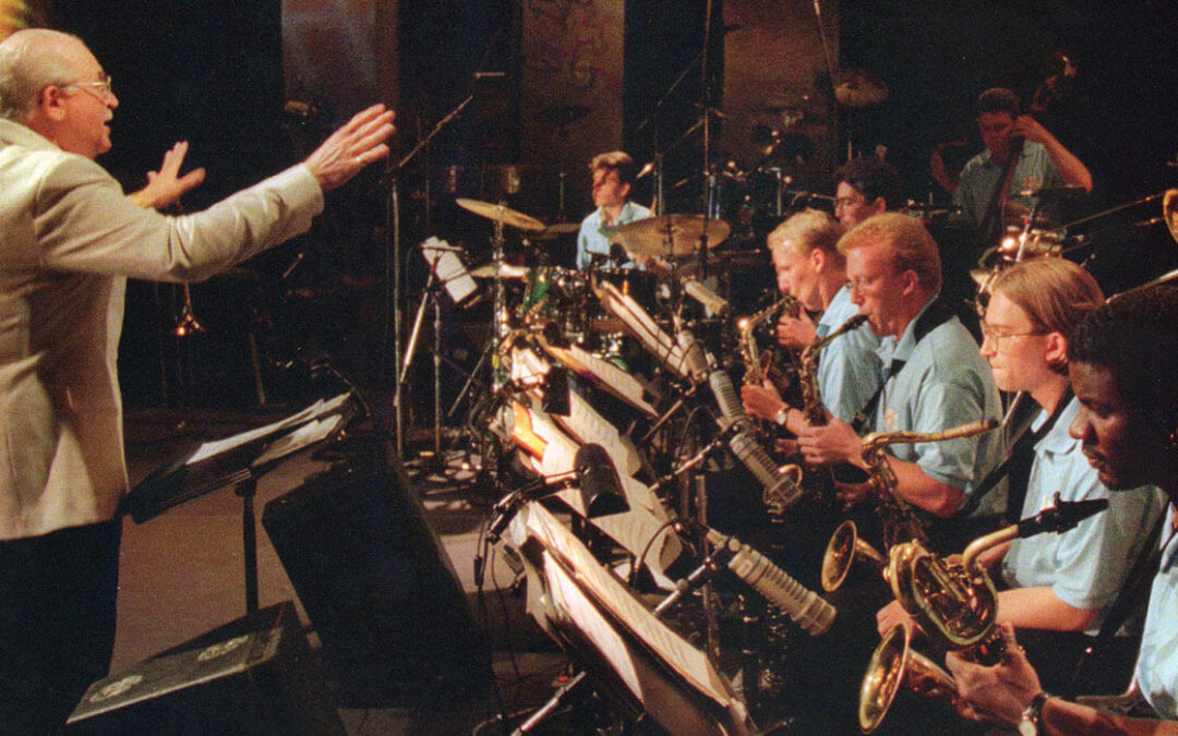 Ron Modell conducting the NIU Jazz Ensemble at the Montreaux Jazz Festival in Switzerland, 1996.