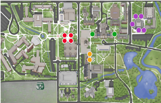 Map of on campus Olmec Heads locations